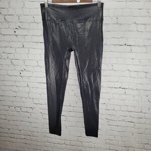 NWT Retro Gong Black Shiny Mid Rise Athleisure Leggings Size Large L (28x27)
